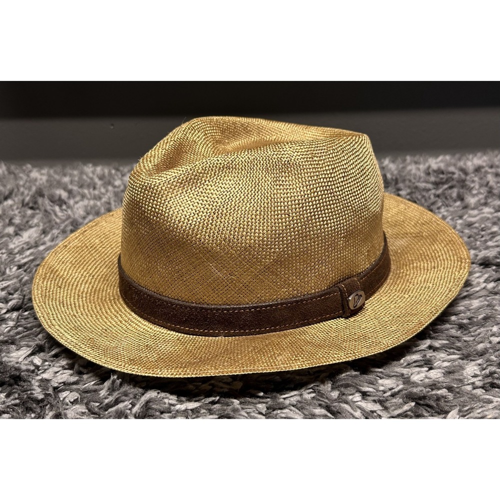Borsalino Fedora Hat Mens 7 1/2 Beige Genuine Straw Suede Band Italy Classic
